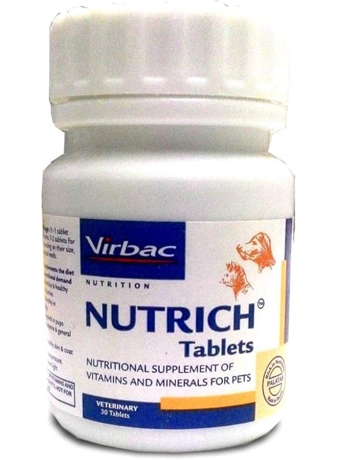 Virbac Nutrich Tablets 30 Pcs Minerals and Vitamins Supplement for Dog & Cat, 30 Count - Image 2